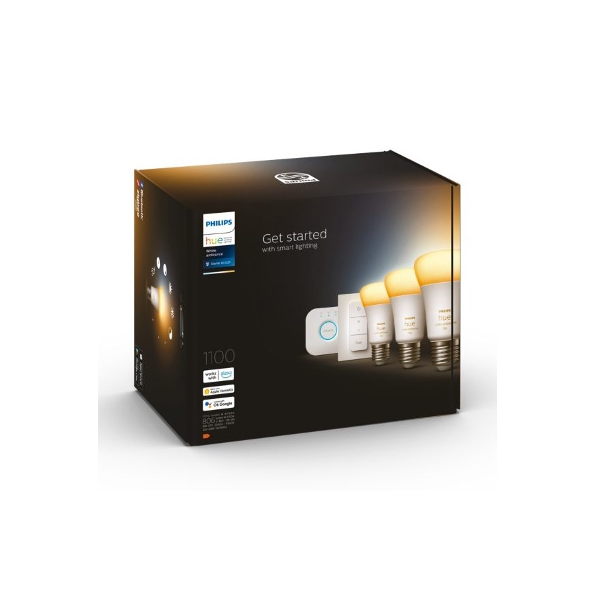 Starter kit Philips Hue White Ambiance 3xE27/11W 2200-6500K + naprava za medsebojno povezovanje in Daljinski upravljalnik