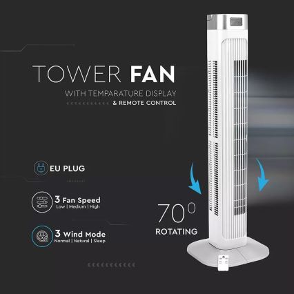 Stebrni ventilator s kazalcem temperature in daljinskim upravljalnikom 55W/230V