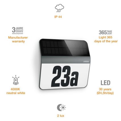 STEINEL 035730 - LED Solarna hišna številka XSolar LH-N LED/0,03W IP44 2500 mAh