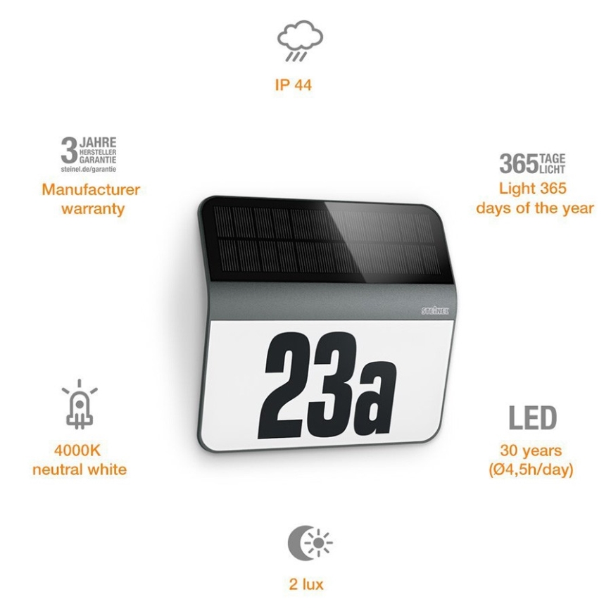 STEINEL 035730 - LED Solarna hišna številka XSolar LH-N LED/0,03W IP44 2500 mAh