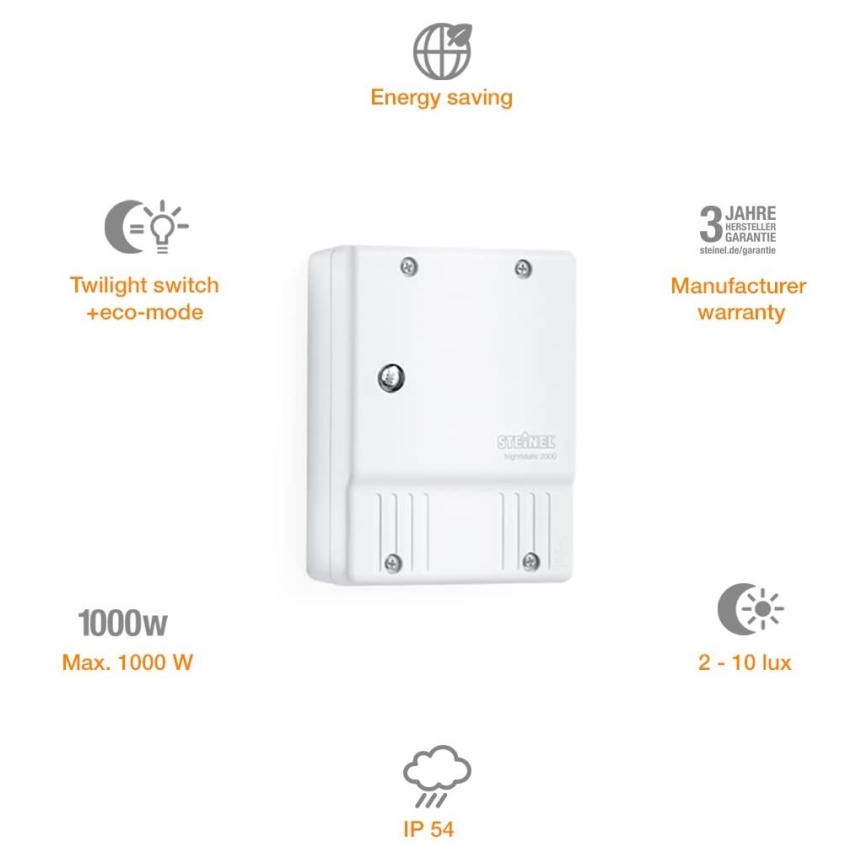 STEINEL 550417 - Stikalo za mrak NightMatic 2000 belo IP54