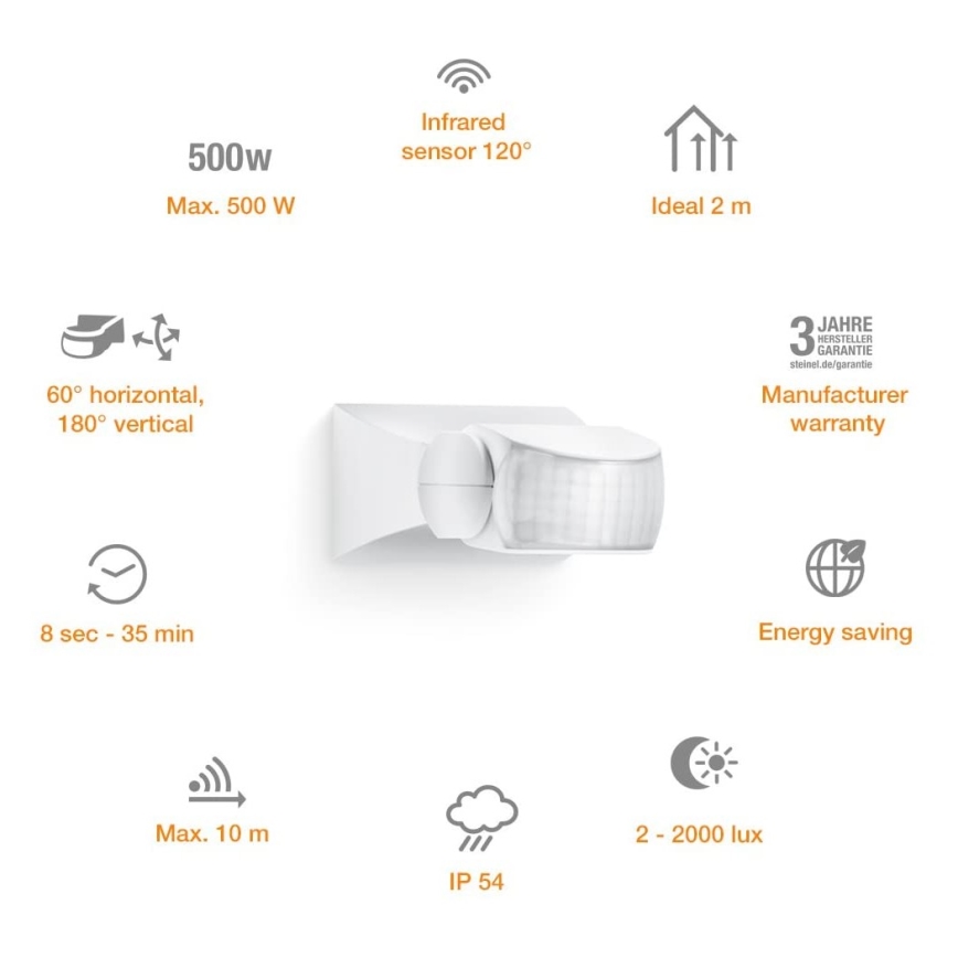 STEINEL 600310 - Zunanji infrardeči senzor IS-1 bel IP54