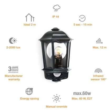 Steinel 644413 - Zunanja senzorska stenska svetilka L 190 S 1xE27/100W/230V