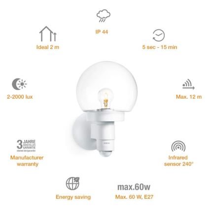 Steinel 657413 - Zunanja senzorska stenska svetilka L 115 S 1xE27/60W/230V IP44