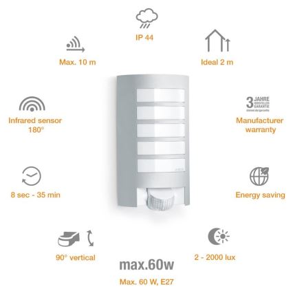 Steinel 657918 - L12S Zunanja svetilka s senzorjem 1xE27/60W/230V IP44
