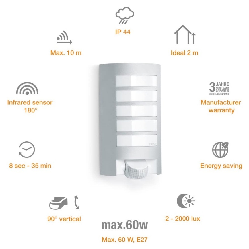 Steinel 657918 - L12S Zunanja svetilka s senzorjem 1xE27/60W/230V IP44