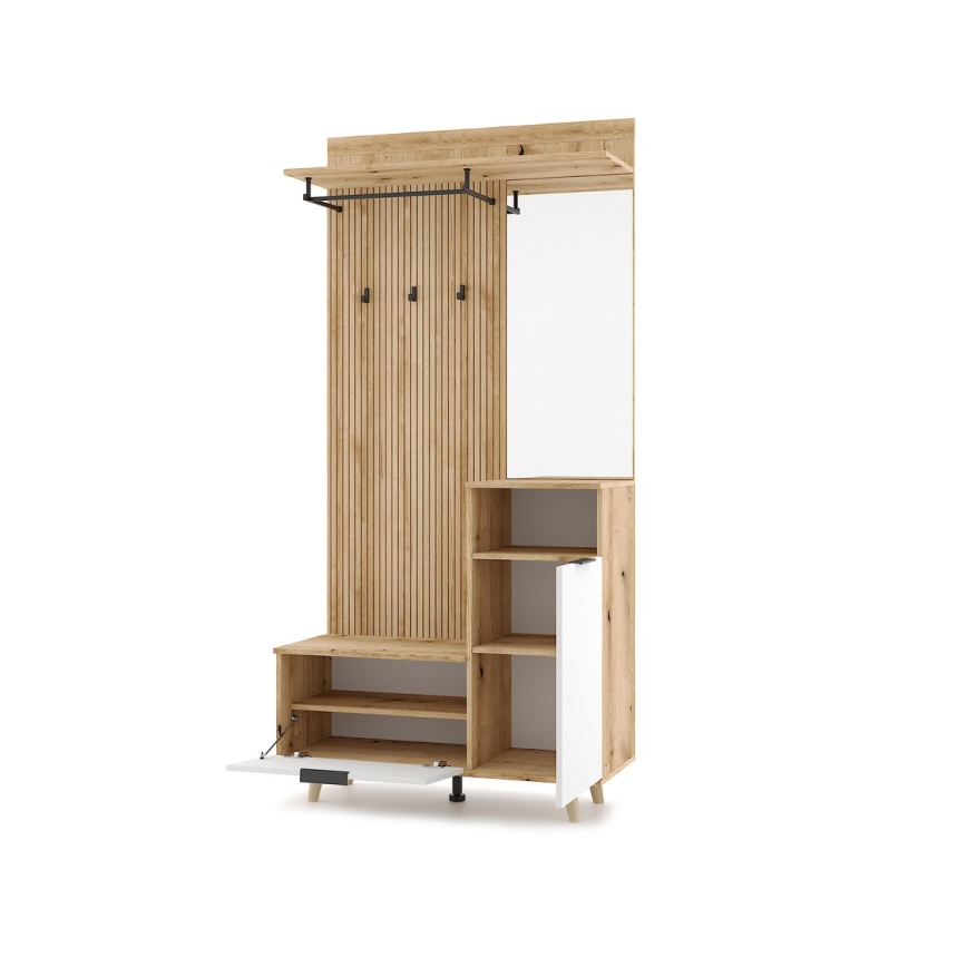 Stena za predsobo s ogledalom SVEN, rjava/bela