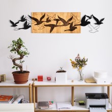 Stenska dekoracija 111x25 cm ptice les/kovina