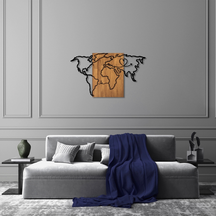 Stenska dekoracija 118x70 cm zemljevid les/kovina