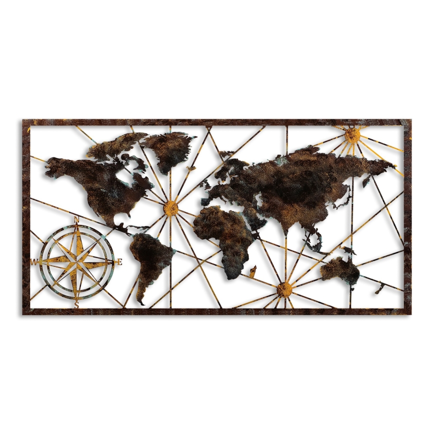 Stenska dekoracija 120x60 cm world zemljevid kovina