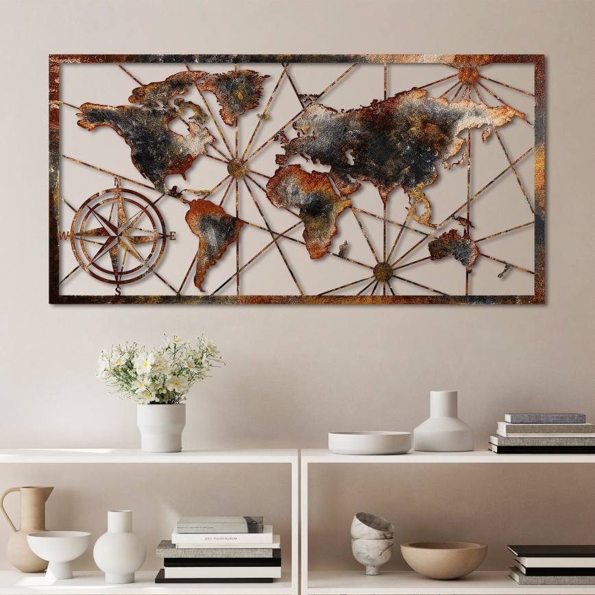 Stenska dekoracija 120x60 cm world zemljevid kovina