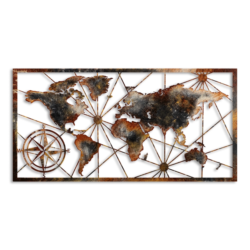 Stenska dekoracija 120x60 cm world zemljevid kovina
