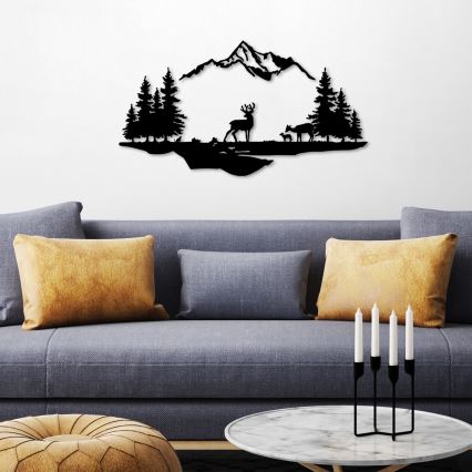 Stenska dekoracija 2 kos 70x38 cm jelen kovina/črna