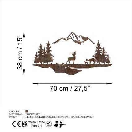 Stenska dekoracija 2 kos 70x38 cm jelen kovina/rjava