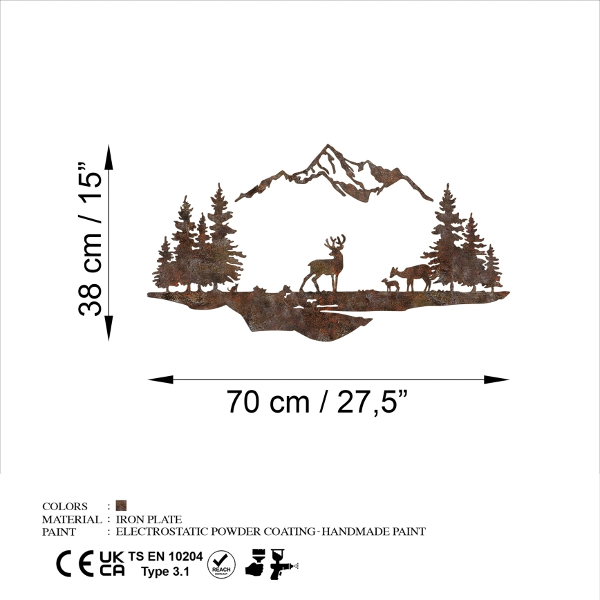 Stenska dekoracija 2 kos 70x38 cm jelen kovina/rjava