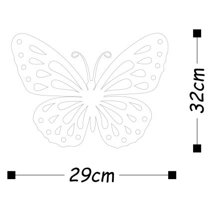 Stenska dekoracija 32x29 cm metulji kovina