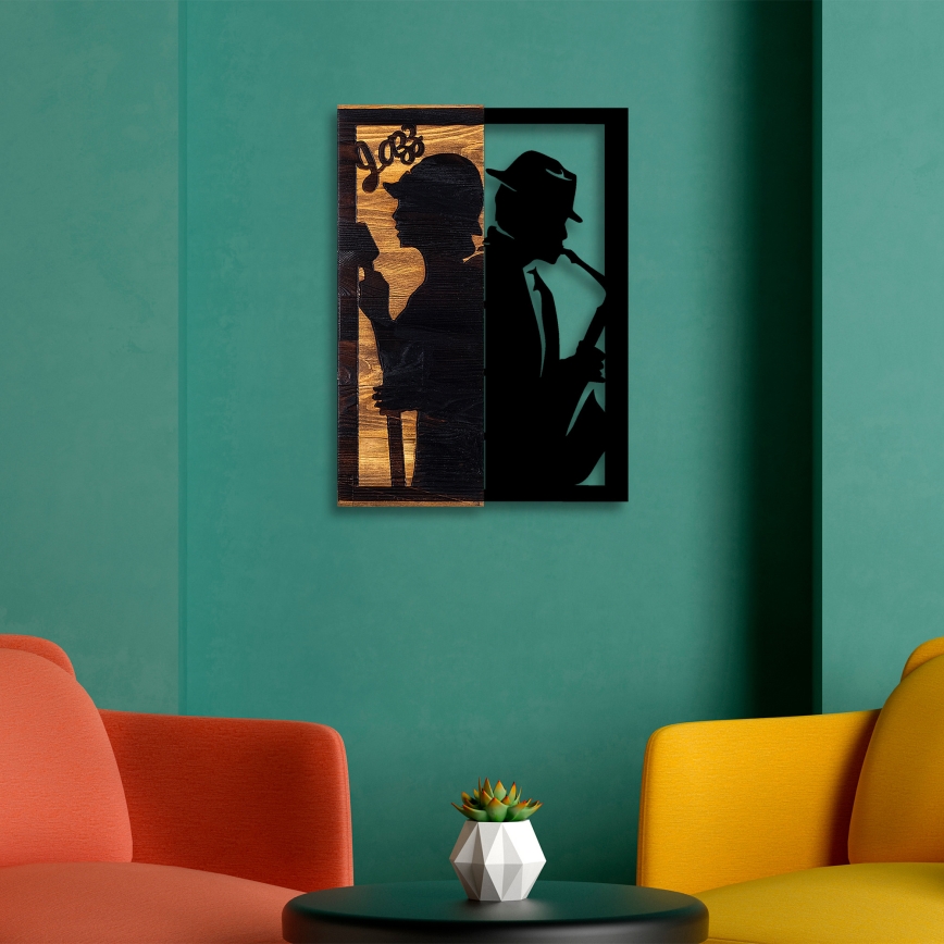 Stenska dekoracija 32x50 cm jazz les/kovina