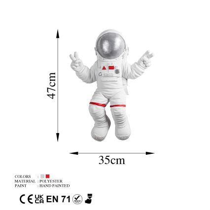 Stenska dekoracija 47x35 cm astronaut srebrna