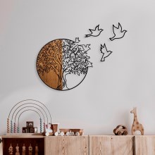 Stenska dekoracija 60x56 cm drevo in ptice les/kovina