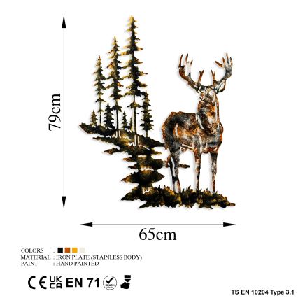 Stenska dekoracija 65x79 cm jelen kovina