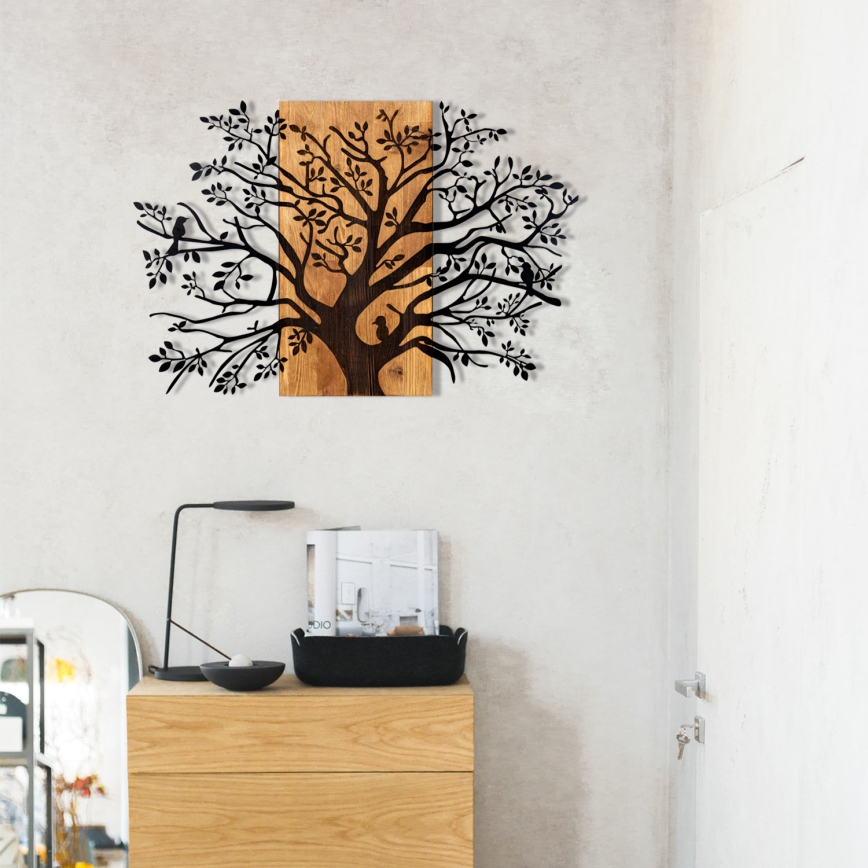 Stenska dekoracija 85x58 cm drevo les/kovina