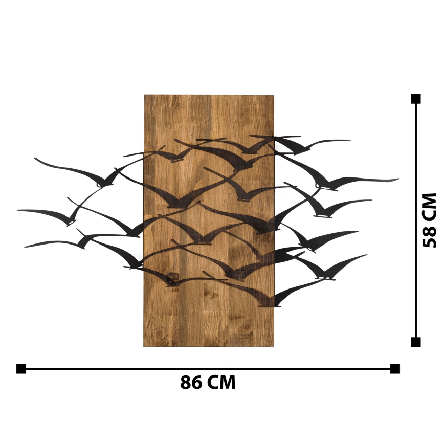 Stenska dekoracija 86x58 cm ptice les/kovina