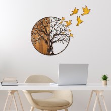 Stenska dekoracija 92x71 cm drevo in ptice les/kovina