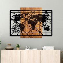 Stenska dekoracija 96x70 cm zemljevid les/kovina