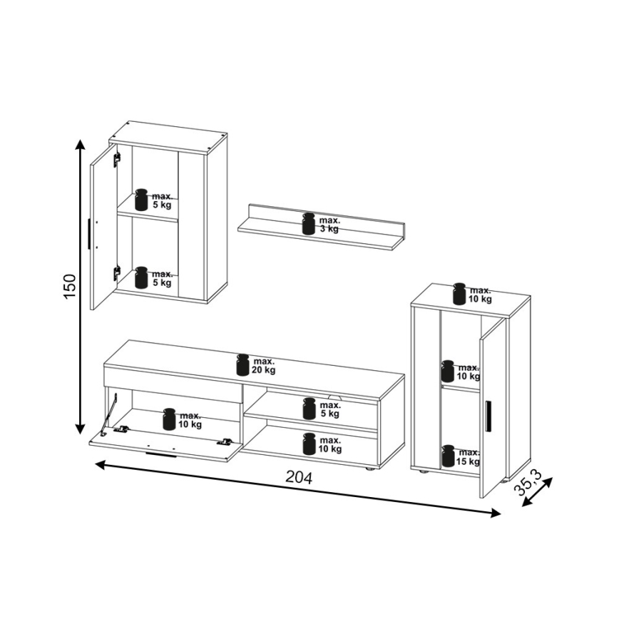 Stenska enota BRICK rjava/črna