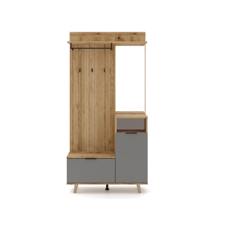 Stenska enota za predsobo s ogledalom SVEN, rjava/grafit