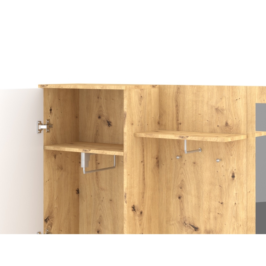 Stenska garnitura za predsobo z ogledalom NOLAN, hrast artisan/bela