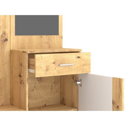 Stenska garnitura za predsobo z ogledalom NOLAN, hrast artisan/bela