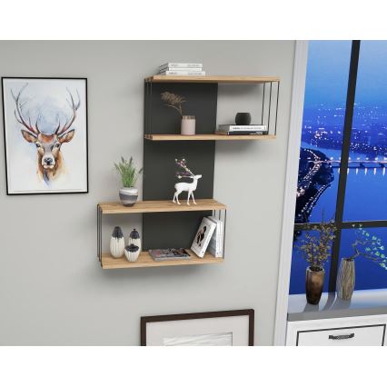 Stenska polica DESTAN 65x96x19 cm, antracit/rjava