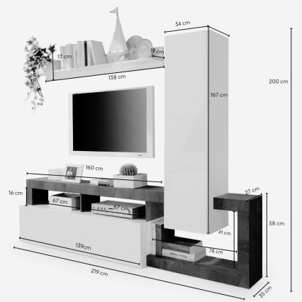 Stenska sestava LENOR, bela/antracit