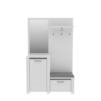 Stenska sestava za predsobo z ogledalom HIRO, bela/siva