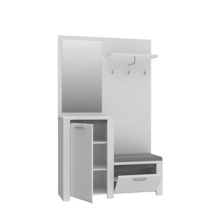 Stenska sestava za predsobo z ogledalom HIRO, bela/siva