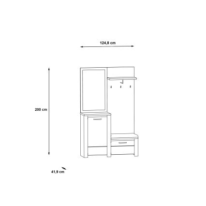 Stenska sestava za predsobo z ogledalom HIRO, bela/siva