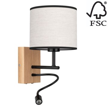 Stenska svetilka BOHO 1xE27/25W/230V + LED/1W/230V hrast - FSC certifikat