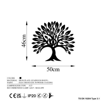 Stenska svetilka HEART TREE 1xE27/40W/230V črna