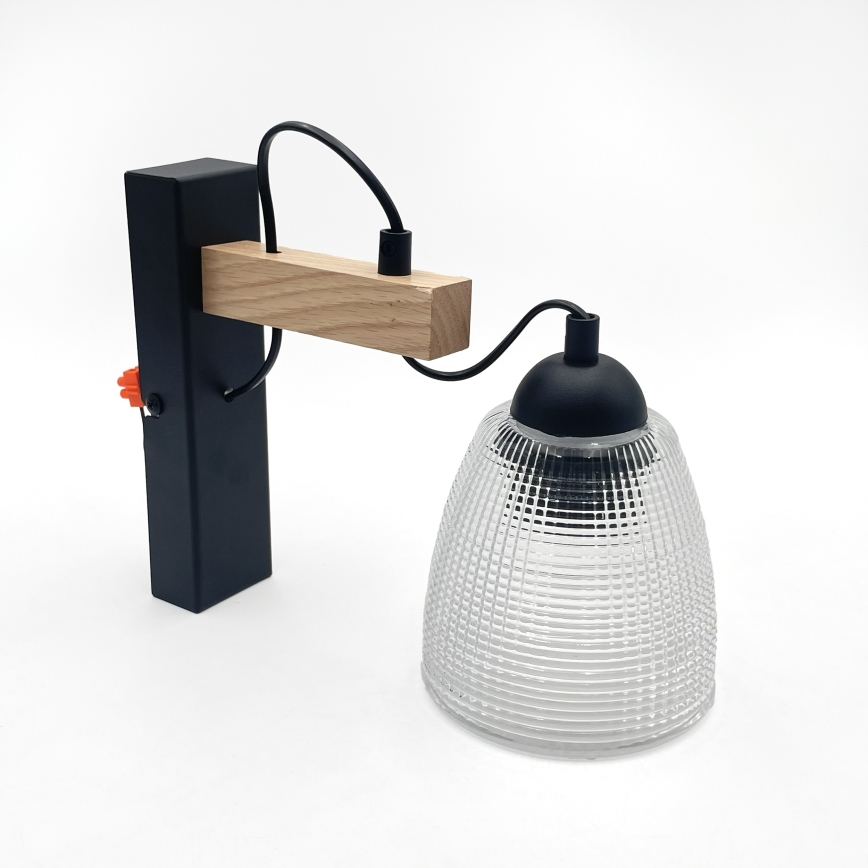 Stenska svetilka LEANDRA 1xE27/15W/230V hrast/črna