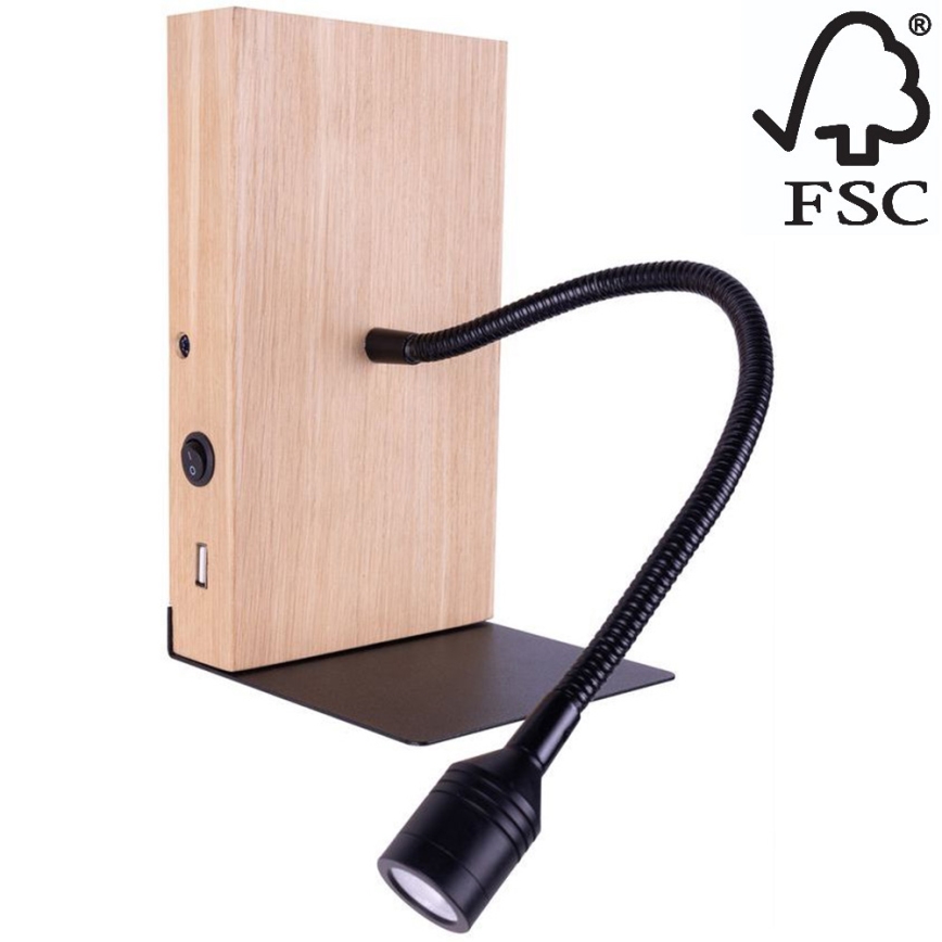 Stenska svetilka LECTOR LED/2,5W/230V USB hrast – FSC certifikat