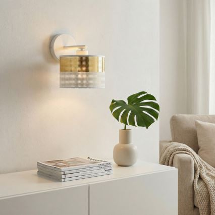 Stenska svetilka LUX 1xE27/15W/230V bela/zlata