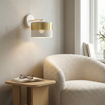 Stenska svetilka LUX 1xE27/15W/230V bela/zlata