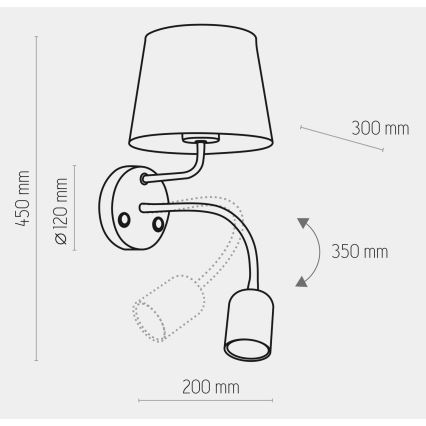 Stenska svetilka MAJA 1xE27/15W/230V + 1xGU10/10W/230V črna