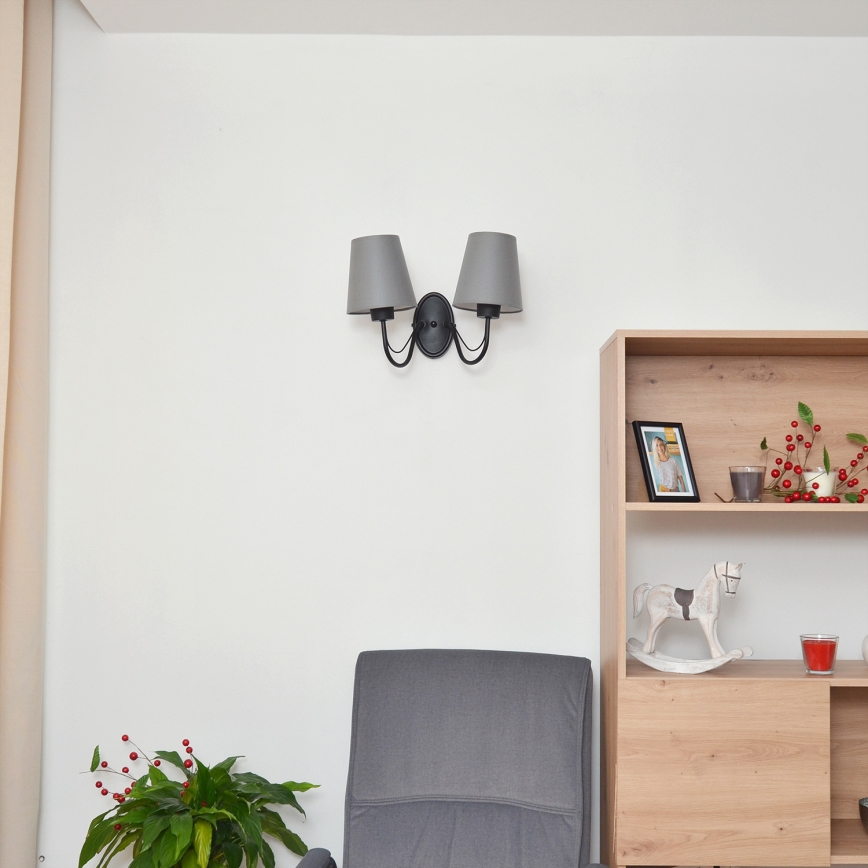 Stenska svetilka MALBO 2xE27/15W/230V siva/črna