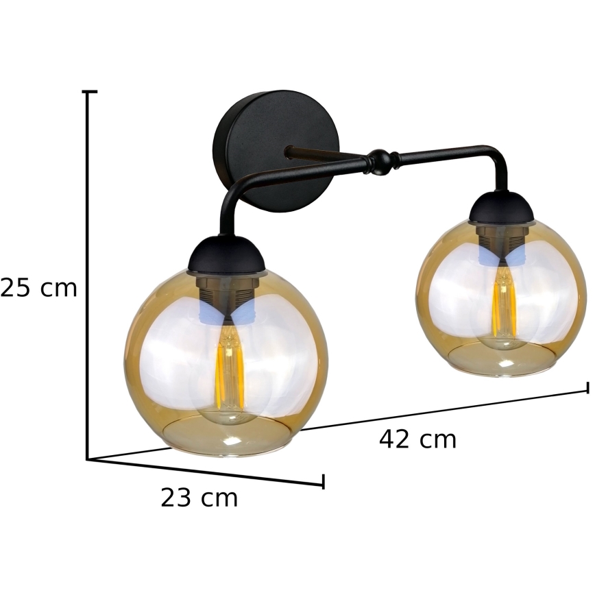 Stenska svetilka MELLE BLACK 2xE27/60W/230V