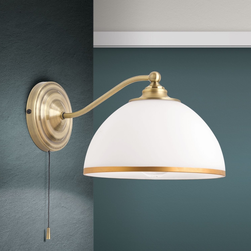 Stenska svetilka OLD LAMP 1xE27/40W/230V bela/medenina