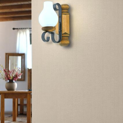 Stenska svetilka RUSTIC 1xE14/40W/230V bukev - FSC certifikat