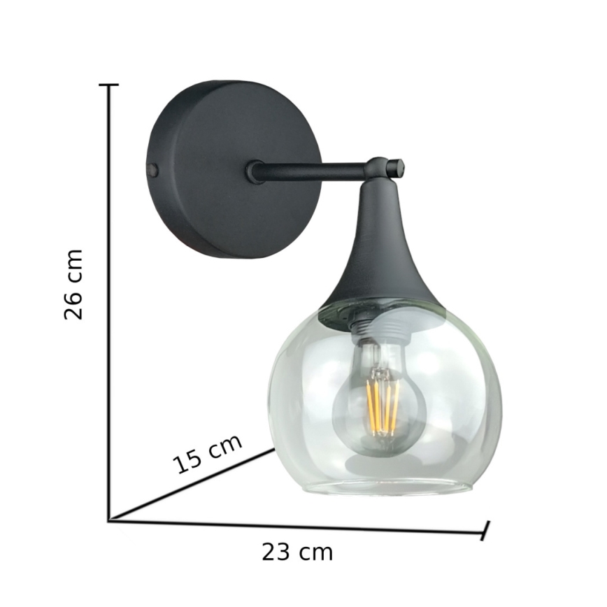 Stenska svetilka STAR 1xE27/60W/230V črna/prozorna