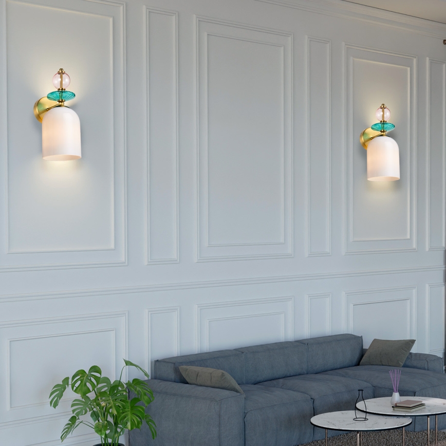 Stenska svetilka TROPEA 1xE27/15W/230V zlata/dimno rožnata/modra/bela